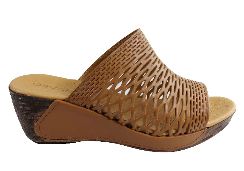 Versatile and adaptable women's shoes for every occasionOrizonte Ashley Womens European Leather Comfort Wedge Slide Sandals
