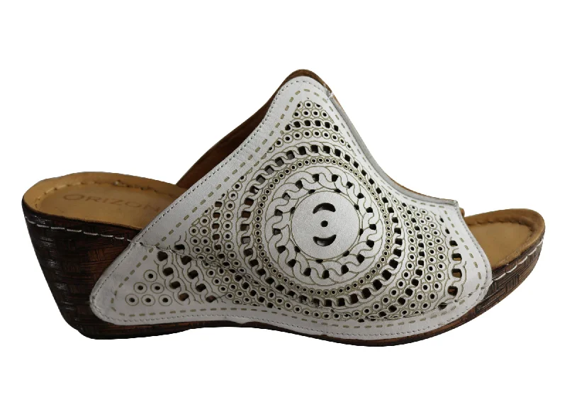 Practical and stylish women's shoes for travelOrizonte Dora Womens European Leather Comfortable Wedge Slides Sandals
