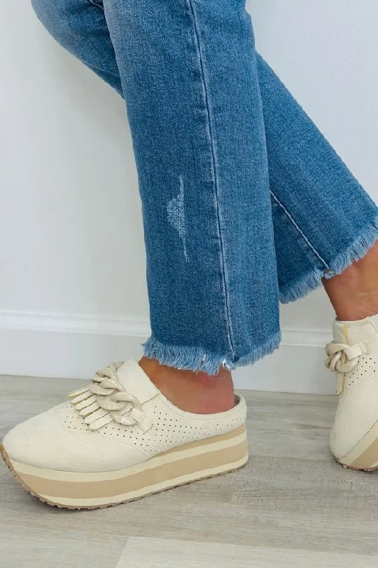 Stunning and eye-catching women's footwearIvory Suede Slip On Loafers