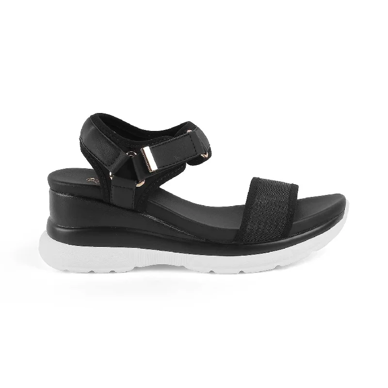 Comfy and cozy women's shoes for loungingTresmode Anci Black Women's Casual Wedge Sandals