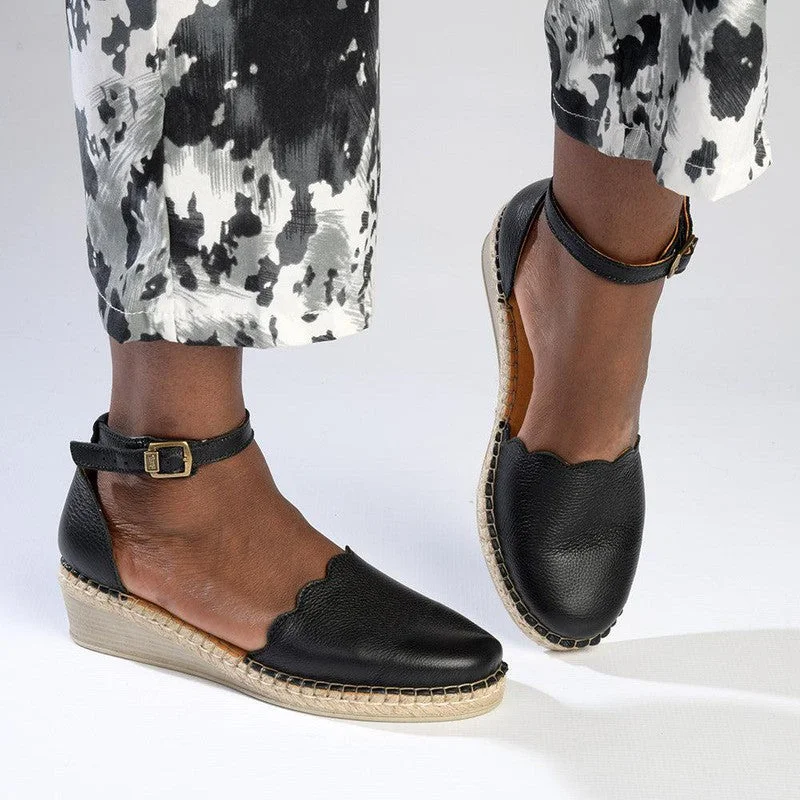 Versatile and stylish women's shoes for city walksTsonga Inkantolo Leather Espadrille Wedge - Black Vintage Versatile and stylish women's shoes for city walksTsonga Inkantolo Leather Espadrille Wedge - Black Vintage