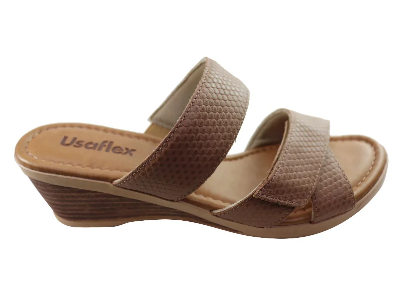 Chic and stylish women's shoes for cocktail partiesUsaflex Araceli Womens Leather Wedge Slides Sandals Made In Brazil Chic and stylish women's shoes for cocktail partiesUsaflex Araceli Womens Leather Wedge Slides Sandals Made In Brazil
