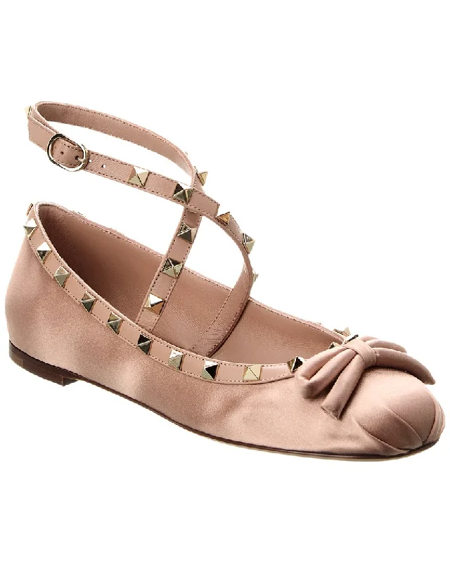 Elegant and sophisticated women's shoes for mature womenValentino Rockstud Satin & Leather Flat Elegant and sophisticated women's shoes for mature womenValentino Rockstud Satin & Leather Flat