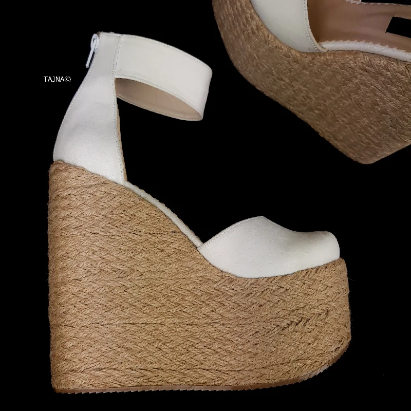 Stunning and glamorous women's shoes for evenings outWhite Suede High Heel Platform Wedge Sandals