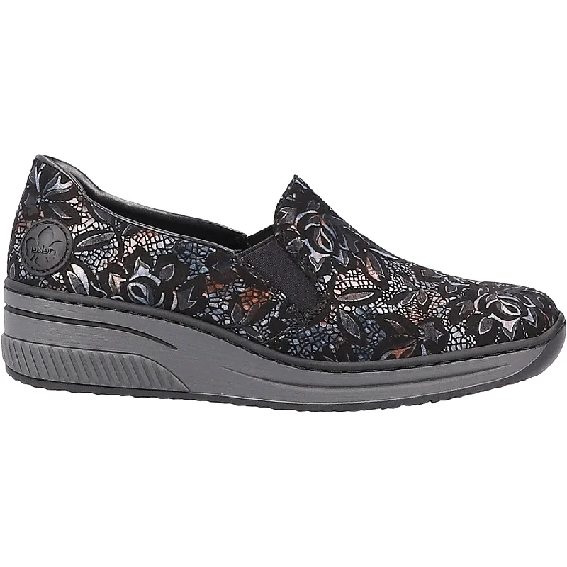 Flattering and figure-hugging women's footwearWomen's Rieker 48752-90 Doris 52 Black Metallic Floral Synthetic