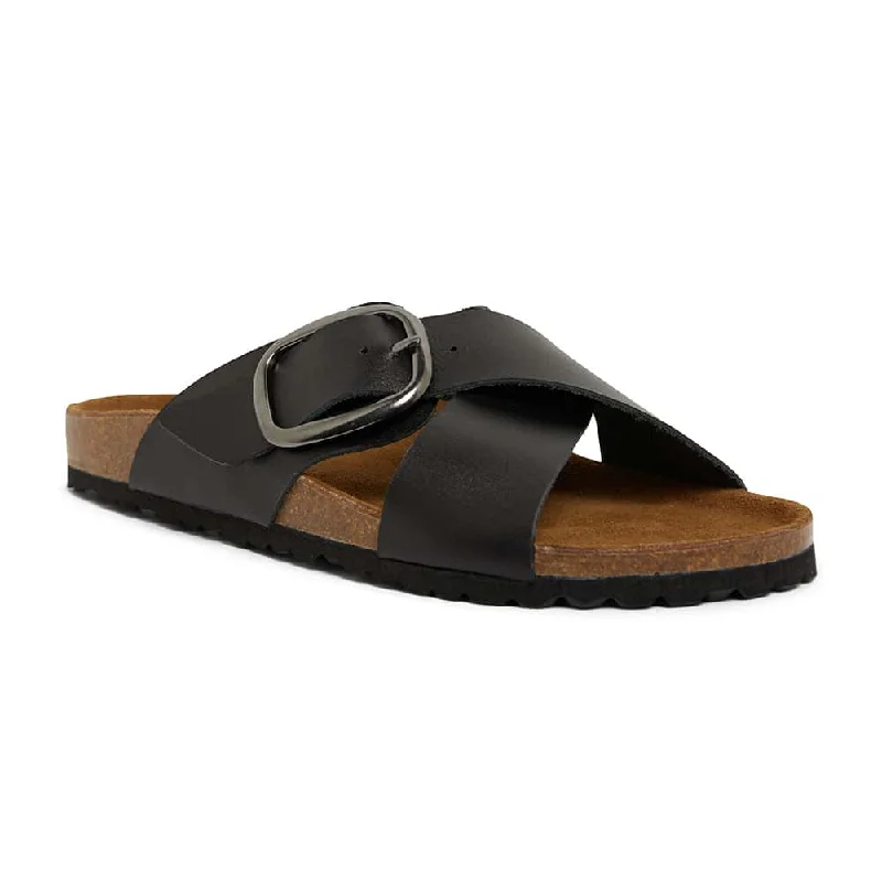 Stylish and supportive women's shoes for high archesFiji Slide in Black Leather