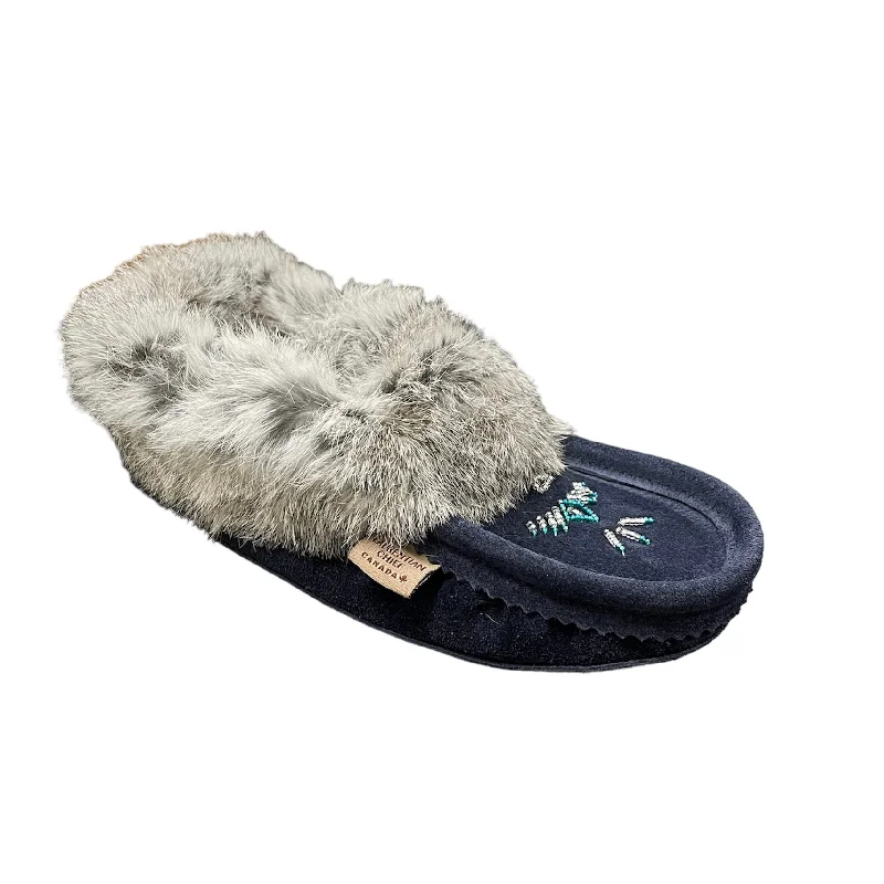 Elegant and refined women's shoe designsFur Moccasin - Navy Blue Suede