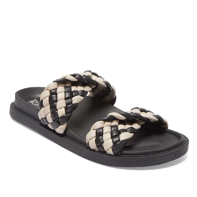 Comfy and stylish women's shoes for flat feetGhost Slide in Black And Nude Smooth