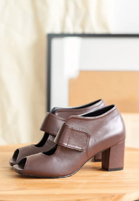 Versatile and adaptable women's shoes for every occasionNancy Peep Toe Velcro Strap Boots - Dark Brown Versatile and adaptable women's shoes for every occasionNancy Peep Toe Velcro Strap Boots - Dark Brown