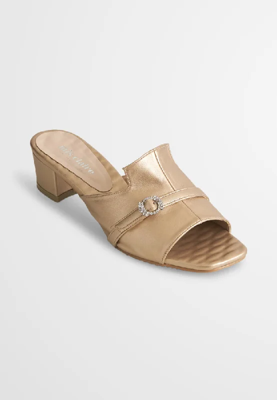 Bold and statement-making women's shoes for the bold and beautifulAimee Elegant Diamante High Heel Mules - Champagne
