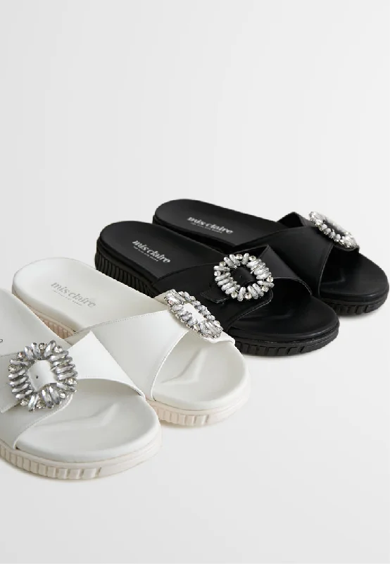 Comfy and stylish women's shoes for lounging around the houseCrystal Bejeweled Soft Base Slides